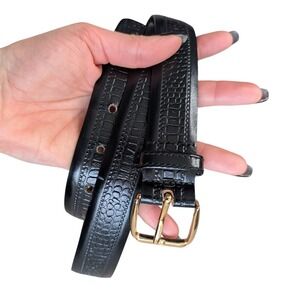 Sz. 42 Pierre Cardin‎ Black Patent Shiny Belt with Gold Hue Hard Wear Like New